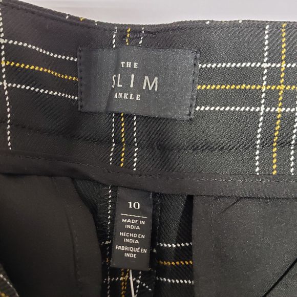 NWT WHBM Slim Ankle Pant Size 10 Black, White, Marigold Plaid - Picture 8 of 14